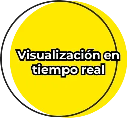 Texto en un círculo amarillo que dice: 'Visualización en tiempo real'
