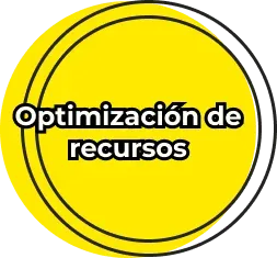 Texto en un círculo amarillo que dice: 'Optimización de recursos'