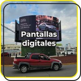 Icono amarillo con un texto: 'Pantallas digitales'